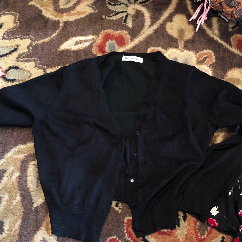 Grace Karin Black V-Neck Button Cardigan Sweater